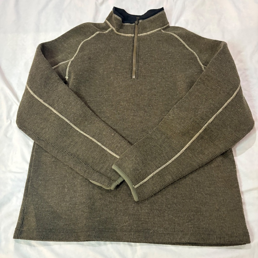 Kuhl Interceptr Mens Medium Olive Green Wool Blend 1/4 Zip Pullover Sweater